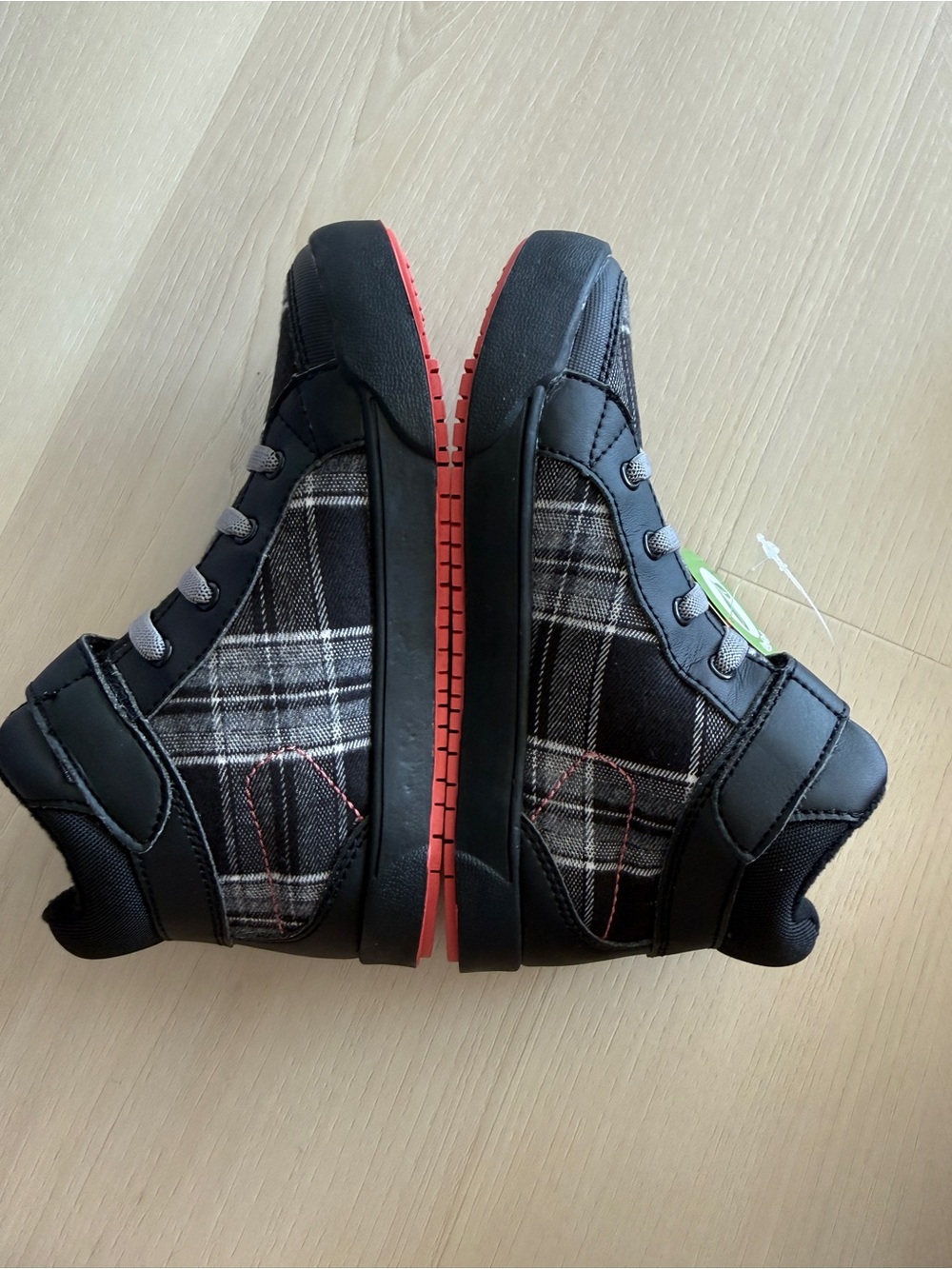pediped Black Plaid High-Top Sneakers with Red Sole
